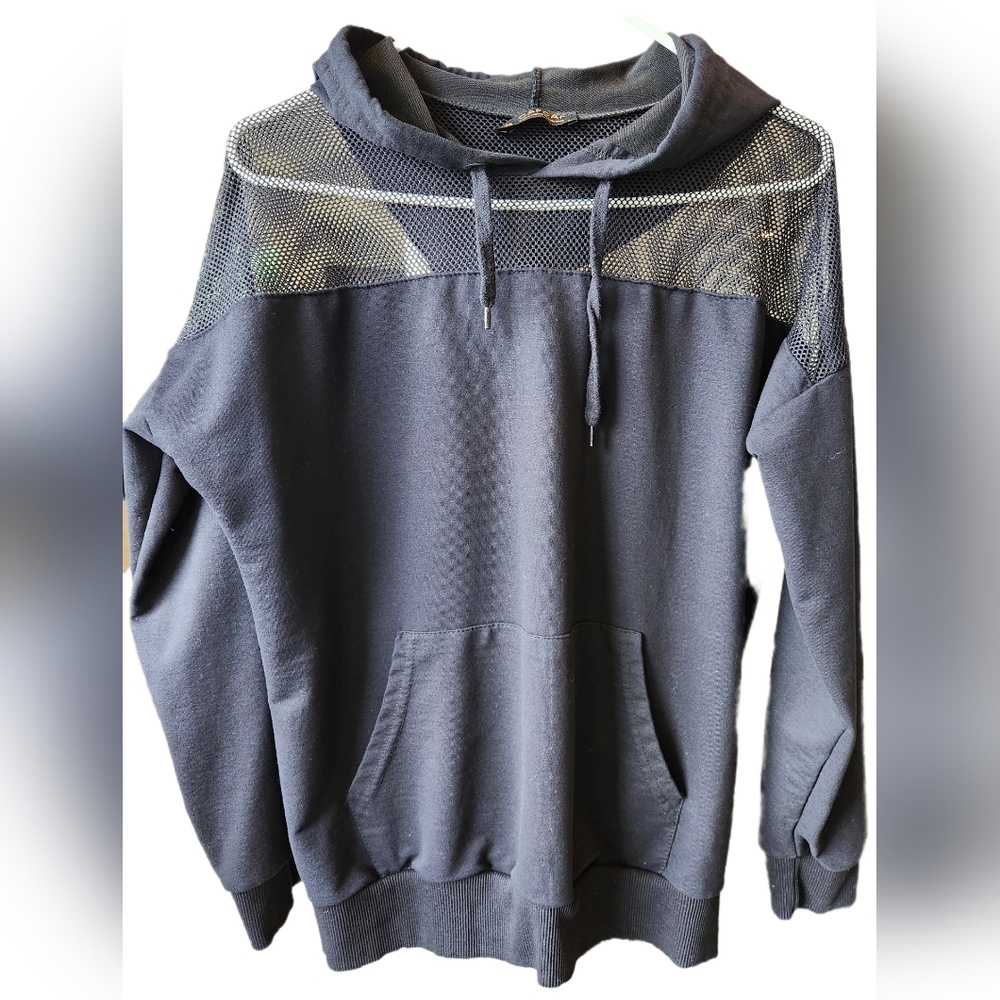 Caf Caf Black Mesh Top Hoodie